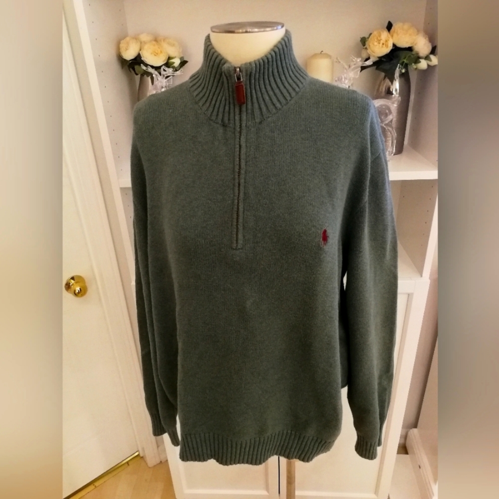 XL Ralph Lauren Polo half zip green cotton sweater